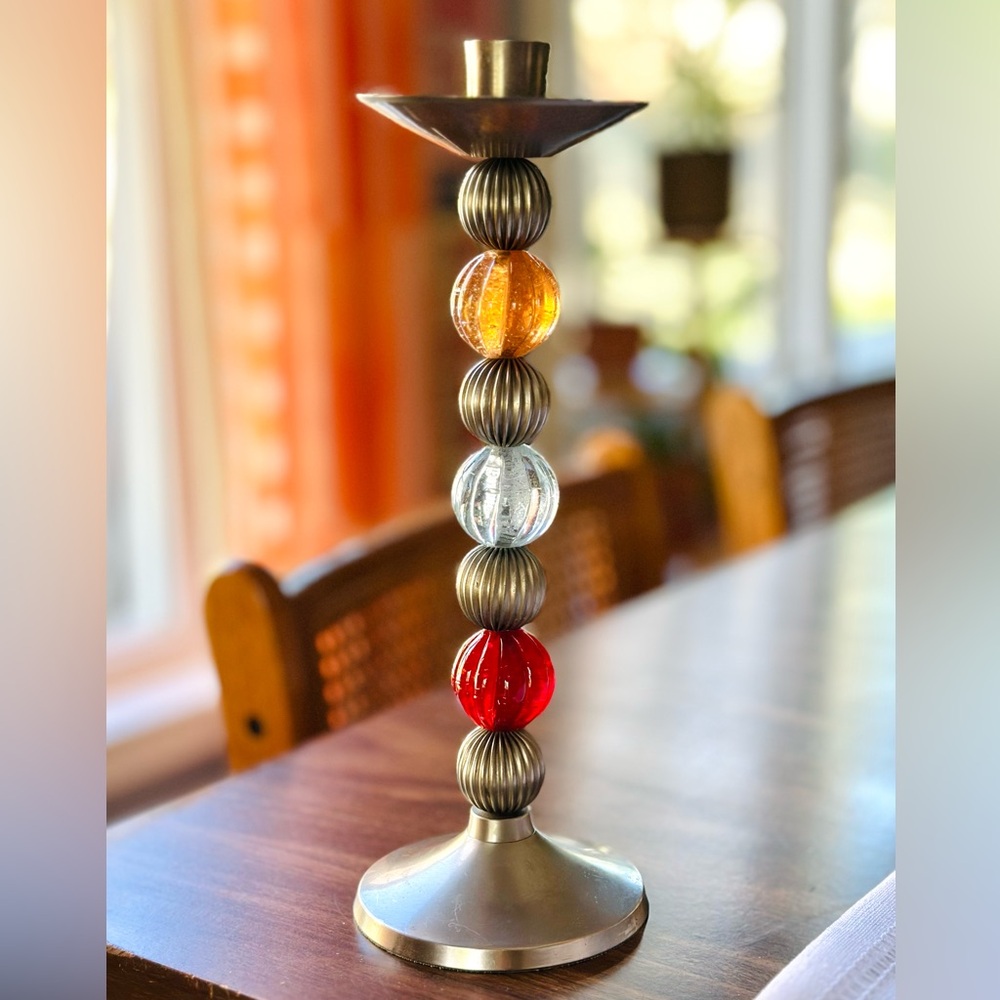 90s style metal and glass candle stick holder